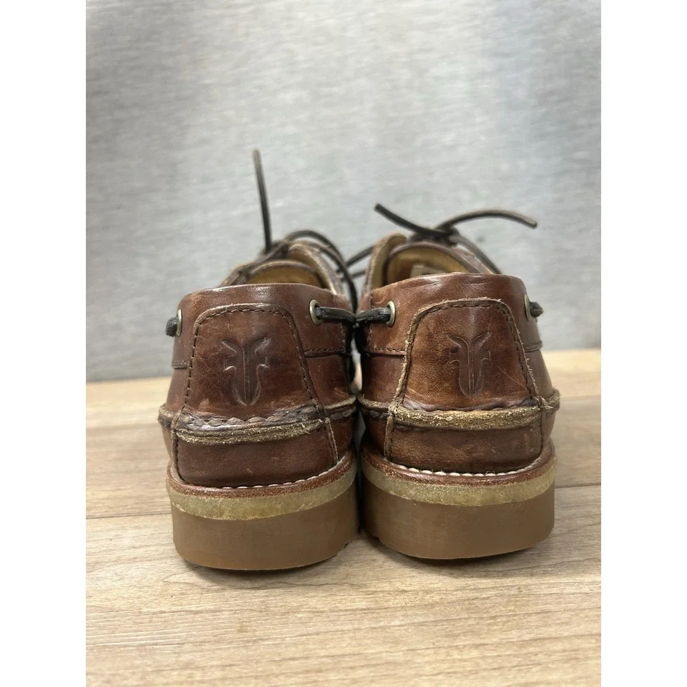 FRYE Nolan Brown Leather Moc Toe Boat Shoes Men's 8D,Mexico Double Bottom Sole